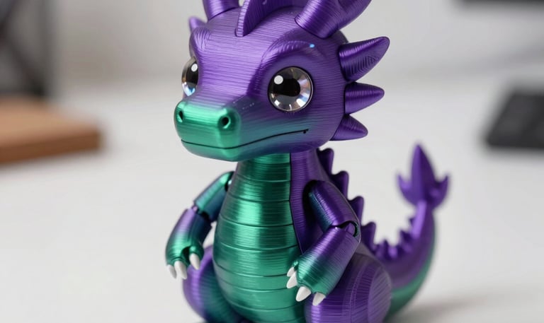 Close-up of a colorful 3D printer nozzle crafting a delicate decorative object.