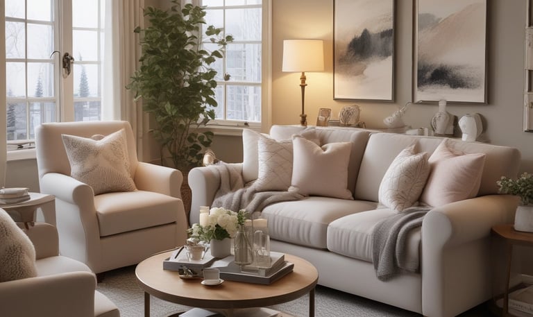 A sleek minimalist kitchen featuring white cabinets, wooden countertops, and subtle decor.