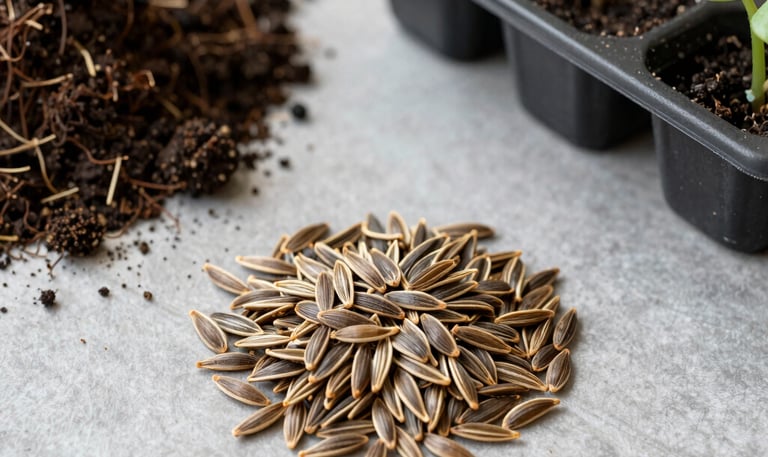 A small group of people smiling and working together around a raised garden bed filled with vibrant plants.