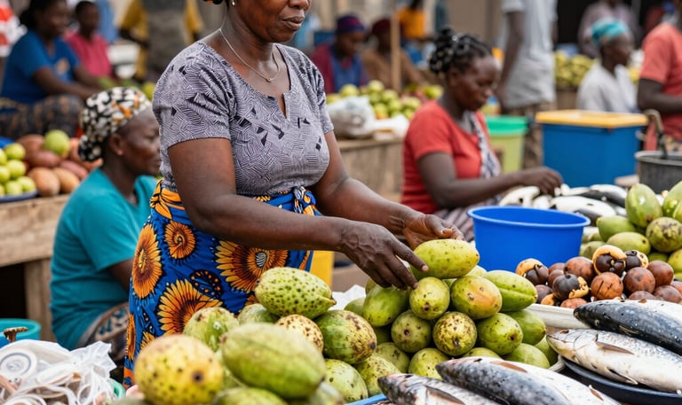 Volunteers distributing educational materials about alcohol harm prevention at a busy market in Kenya.