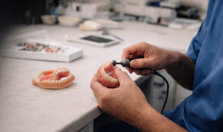Polishing dentures in a dental lab