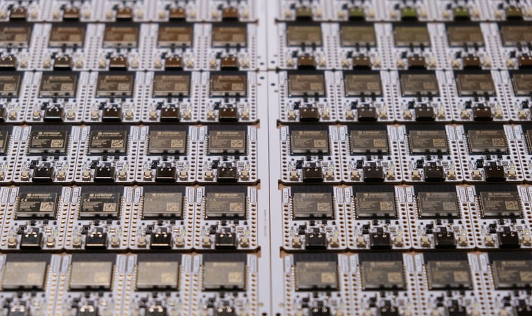 a bunch of ESP32 electronic devices that are sitting on a table