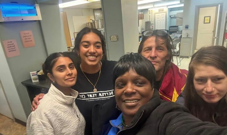 Selfie woith Nadine Greene, Oviy Rajan, and Prabhleen Kaur from Heart of the Homeless