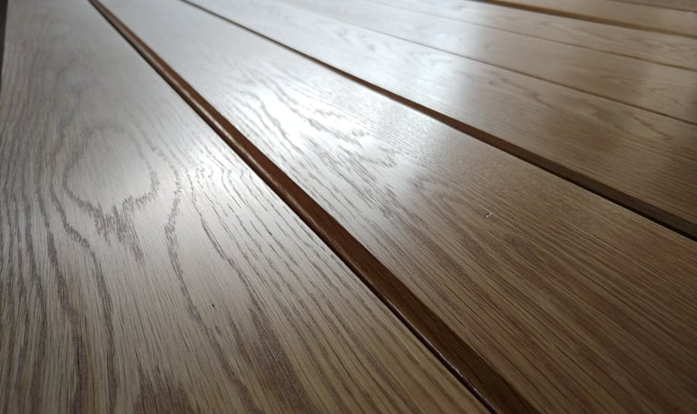 Old Masters Satin urethane gel stain, clear, rub on, rub off, 3 times, scuff sanded between coats.