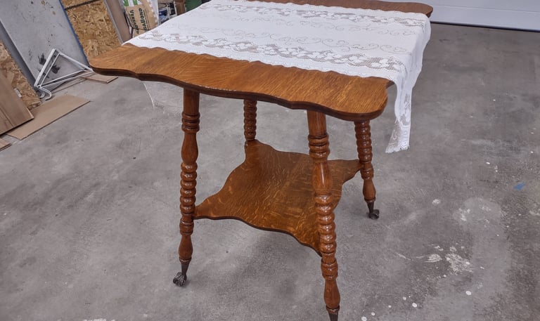 A Parlor table restored. The doily was just for fun.