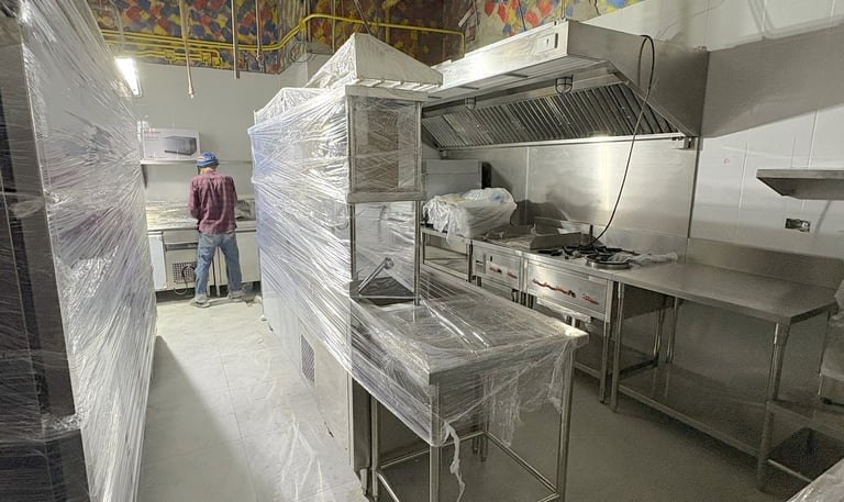 a main kitchen for hotel consist of burners cooking area, preparation area and cold storage