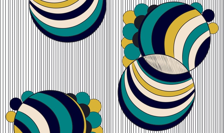 “Retro-inspired pop art orbs in vibrant colors — contemporary abstract print for fashion and décor.”