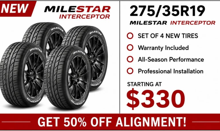 275/35R19 Milestar Interceptor new tire set available at Fast Tire Shop in Los Angeles. Set of 4 per