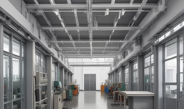 A laptop resting on a wooden table displays a graphic design software with a black card featuring a letter 'C' and a QR code. The background reveals a modern cafe setting with cushioned chairs, wooden tables, and soft lighting, all contributing to a cozy atmosphere.