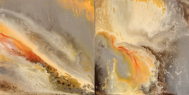 SOLD - Rhapsody is a fiery 8-foot by 4-foot diptych