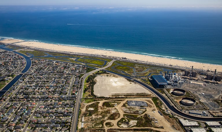 Aerial view of California coastal development site