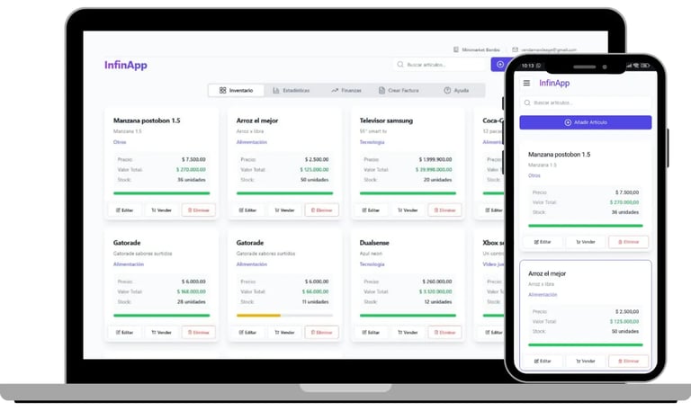 Aplicación para llevar el inventario y las finanzas del negocio.