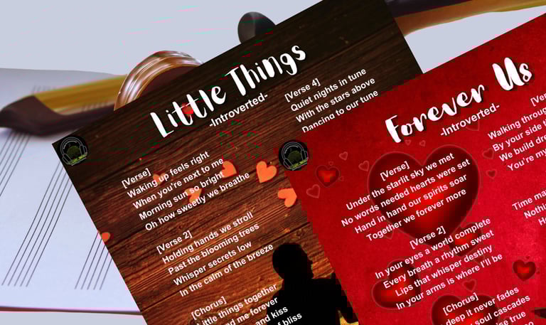 Romantic Lyric Art Sheets by Introverted with lyrics from 'Little Things' & 'Forever Us'