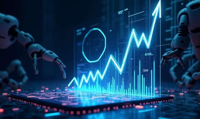 "AI dashboard showing sales prediction data with charts, trends, and analytics – futuristic business