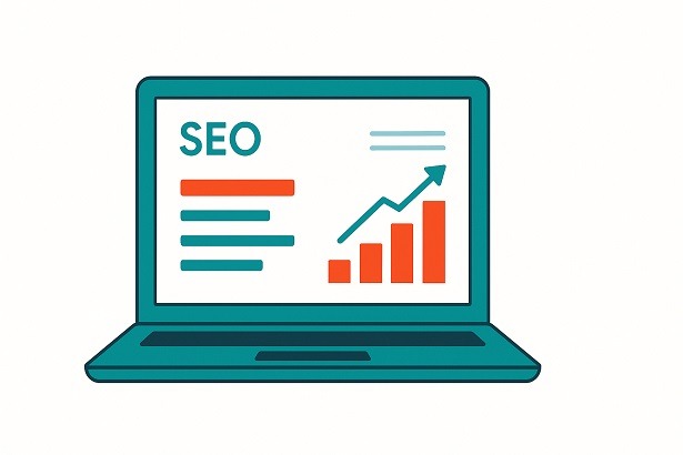 a laptop with a laptop screen showing a seo search