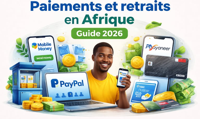 Paiements & retraits en Afrique 2026 – Mobile Money, PayPal et Payoneer (illustration paiement)