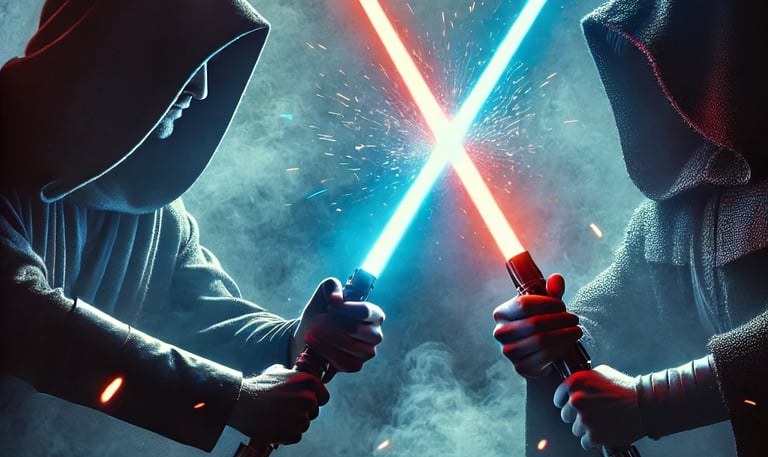 Dudes with lightsabers.