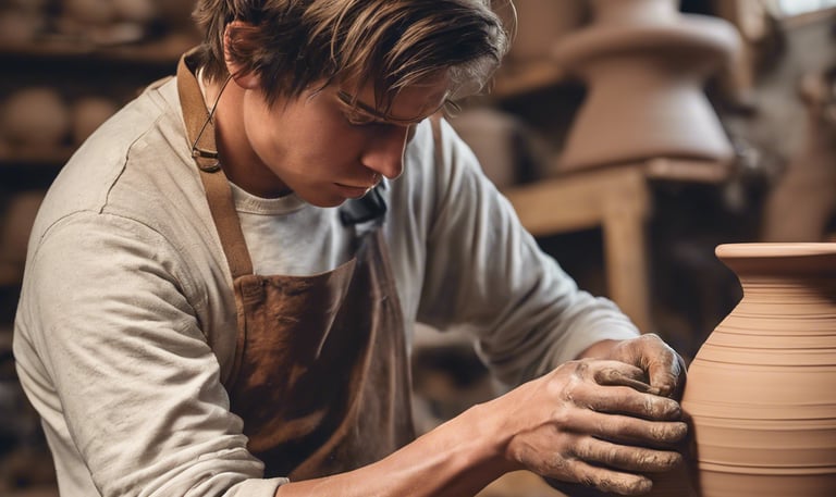 a man is making a vase out of clay