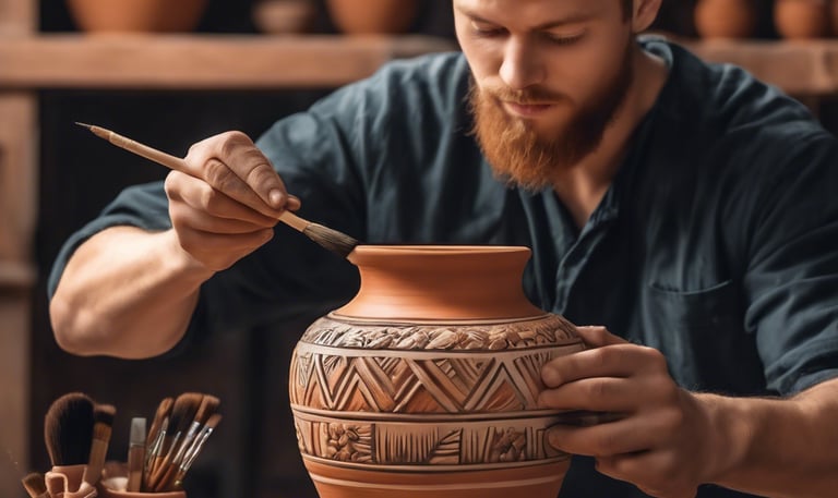 a man is making a vase with a large vase