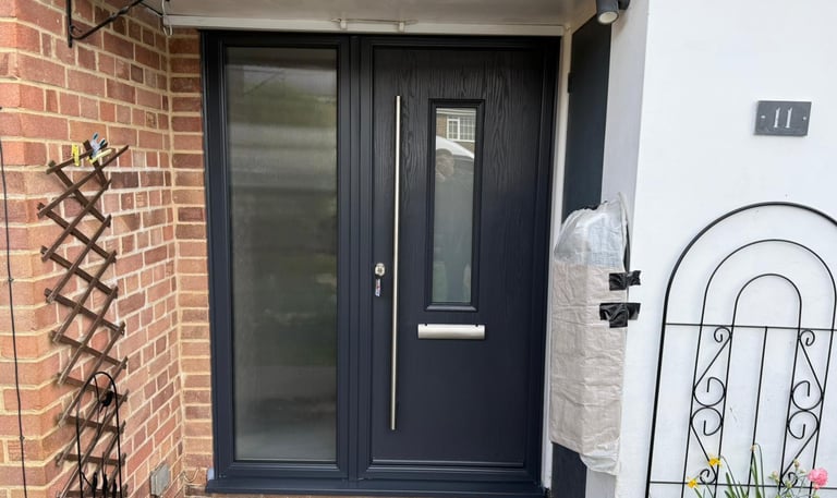 Tortola 1 flush composite doors with side panel and long handle fitted in Southampton by Buildmydoor