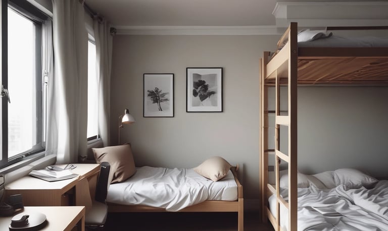 A clean, modern kost building in the heart of Yogyakarta with warm lighting.