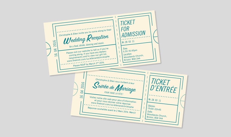 Tickets to wedding reception in French and English