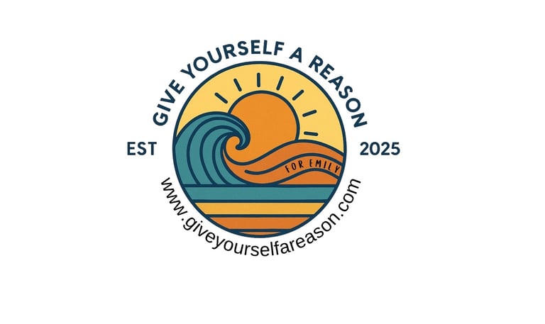 Inspirational logo for Give Yourself a Reason 2025 featuring ocean waves, sunset, and 'For Emily' 