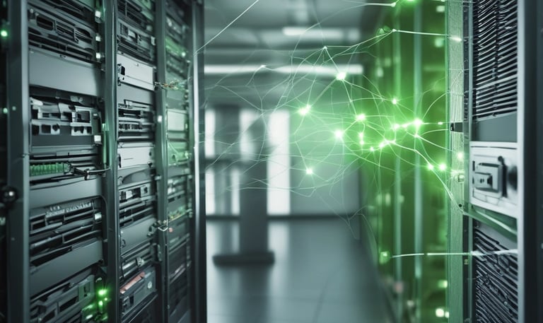 A smartphone is mounted on a stand, displaying a website with colorful graphics and the text 'Transforming Ideas into Reality'. Beside it, a laptop screen shows a blurred version of the same website. The background is soft and out of focus, with green foliage adding a hint of nature.