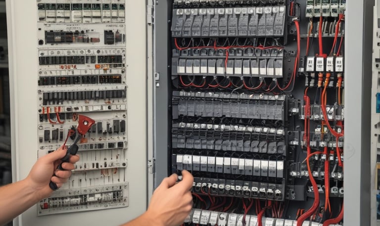 Close-up of a professional setting up a wireless access point antenna on a building exterior.