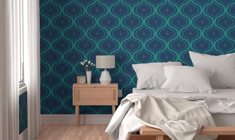 retro ogee 70s wallpaper in indigo