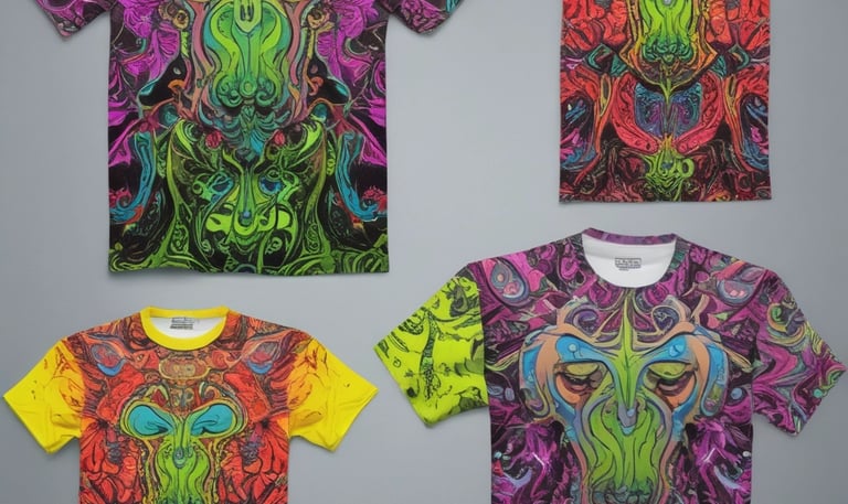 A collection of custom-printed apparel and gifts displayed together.