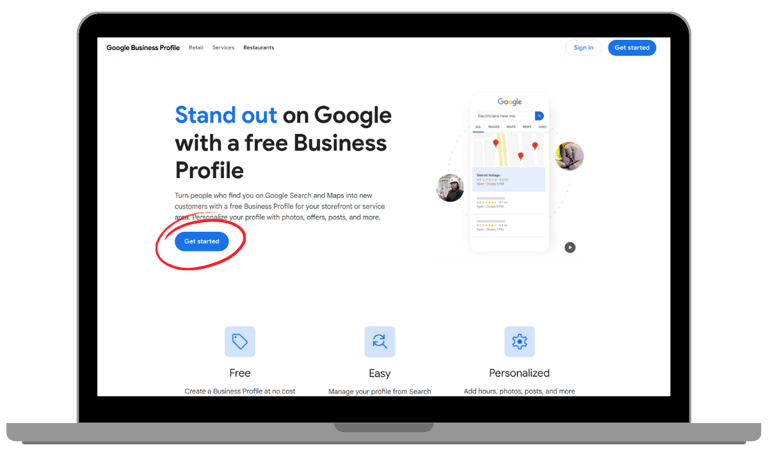 laptop showing how to start a free Google Business Profile