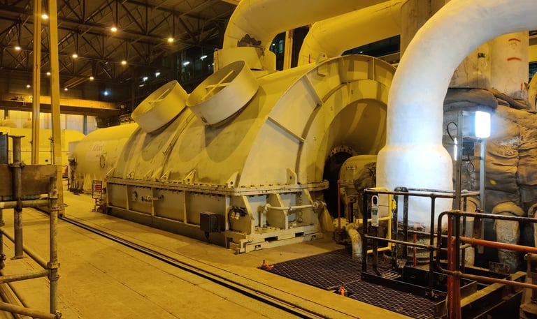 View of a large steam turbine prior to a major overhaul.