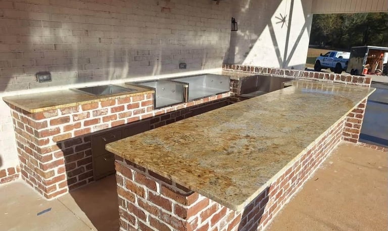 Close-up of granite edge detail with bullnose finish