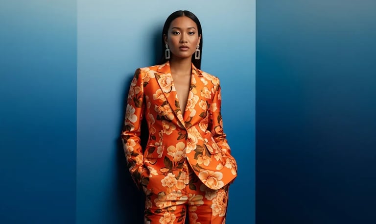 A women in All over Printed attire, also known as AOP in textile print industry