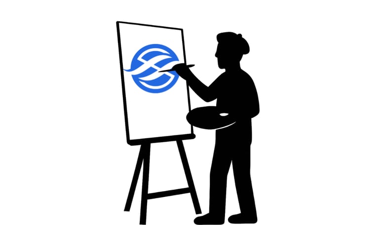 Artista pintando un cuadro con el logo de nuestro cliente