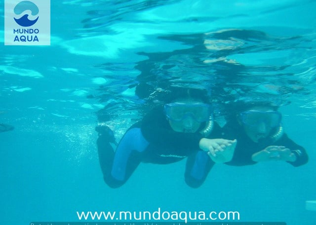 a boy and girl in scuba gear in the water