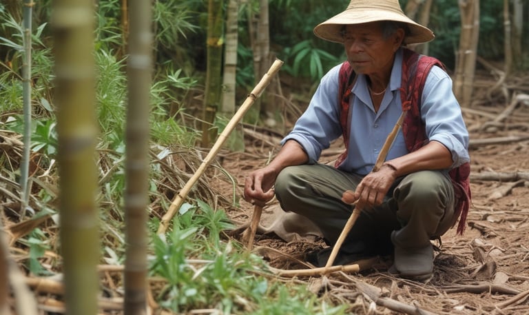 Workers transforming bamboo scraps into handcrafted items in a local workshop.