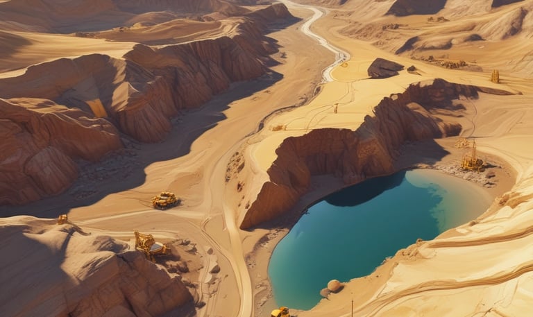 A global map highlighting interconnected mining, energy, and agriculture sites linked by glowing gold lines.