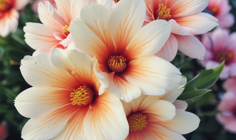 Macro shot of forest green leaves intertwined with sprigs of white wildflowers.