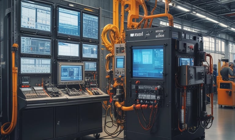 High-tech air purification devices installed in an office setting.