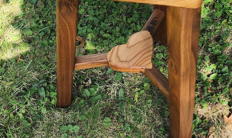 grey elm and walnut heart shaped stool