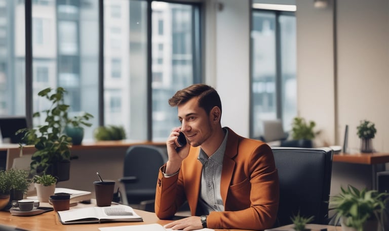 Elegant concierge desk with a night blue and white color scheme.