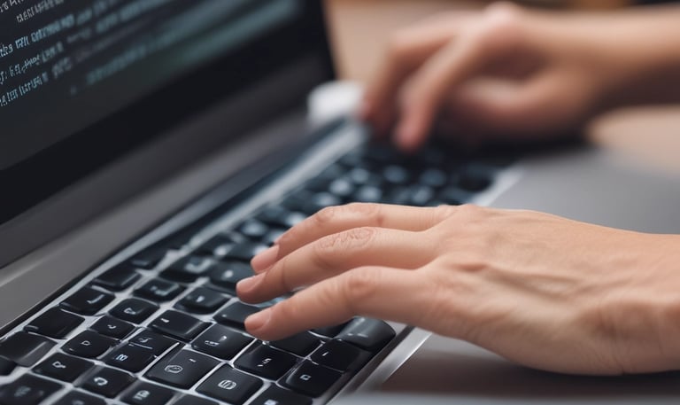 Hands writting on laptop