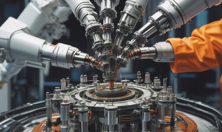 Close-up of an ultrasound sensor scanning a layered composite material, with digital readouts visible on a nearby monitor.