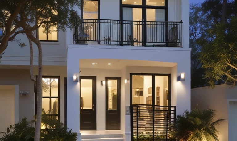 Luxurious townhouse nestled in a lush Miami neighborhood.