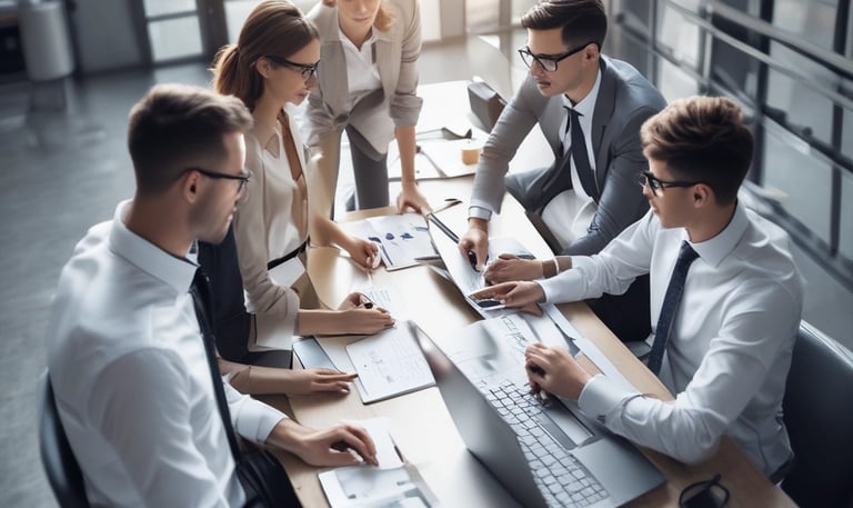 A collage showcasing various business consulting services.