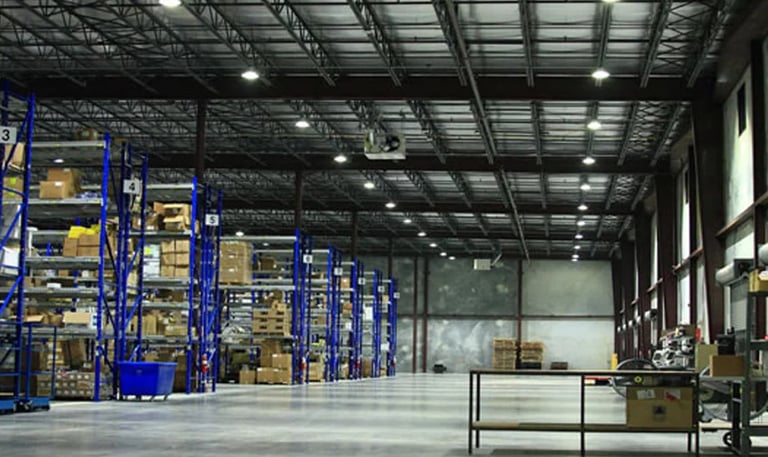 Industrial warehouse with durable high-bay LED lighting Victoria BC
