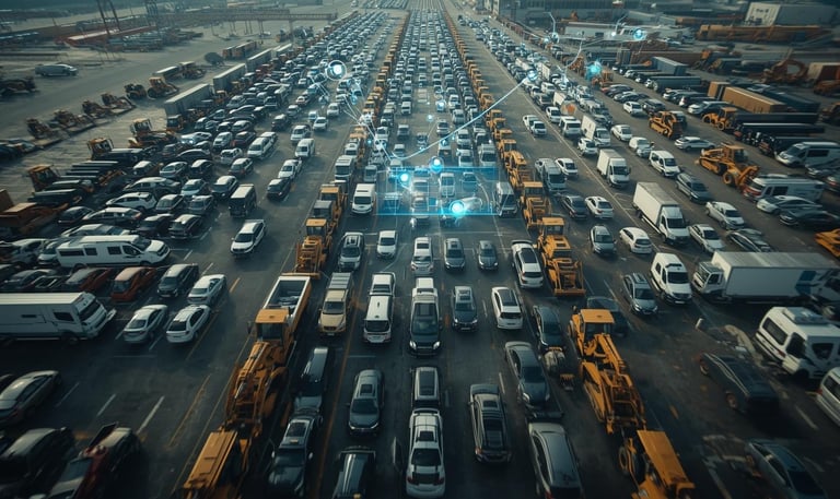 a large amount of cars are parked in parking