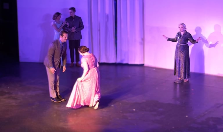 The Sunny Hours story begins at a dance. A girl singer sings, a young couple begin a waltz.